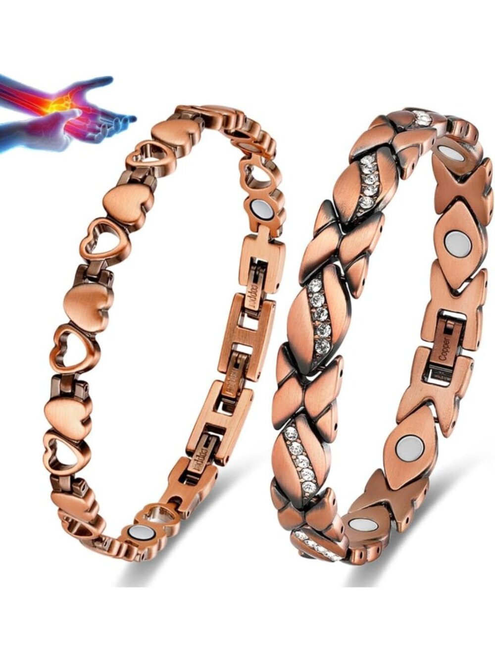 Stylish Copper Magnetic Bracelets Set for Women - 3500 Gauss Healing Jewelry